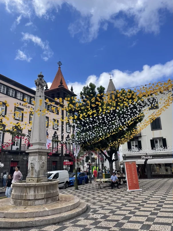 place décorée pour le festival des fleurs à Funchal à Madère