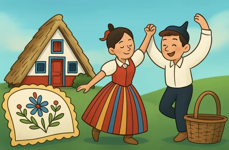 Dessin des tradition et coutumes à Madère (crédit : chatgpt)